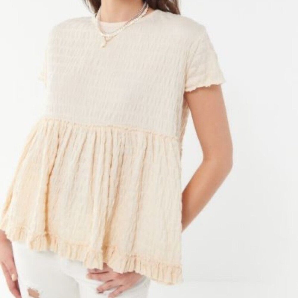 Urban Outfitters Seersucker Cream Colored Babydoll Top SZ S